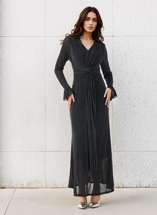 2Xtremz Lurex Accent 2Xtremz Maxi Nylon Blend Dress with Bell Sleeves - Image 1
