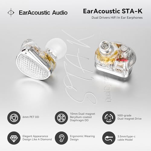 Kinboofi STA-K In Ear Monitor, EarAcoustic Audio HiFi Stereo Wired Earbuds, Hybrid Dual Drivers IEM Headphones, Crystal Clear Sound IEM Earphones with 2 Pin Cable for Musicians (With Microphone Usb, Silver) - Image 5