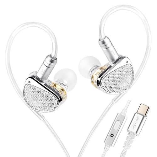 Kinboofi STA-K In Ear Monitor, EarAcoustic Audio HiFi Stereo Wired Earbuds, Hybrid Dual Drivers IEM Headphones, Crystal Clear Sound IEM Earphones with 2 Pin Cable for Musicians (With Microphone Usb, Silver) - Image 1