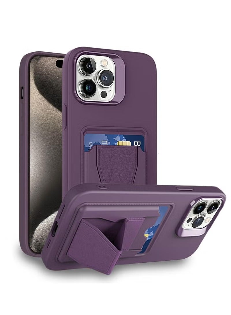 MIGOFAST Leather Card Holder Case Compatible with iPhone 13 Pro Max 6.7 inch Shockproof Leather Back Card Storage Plus Phone Stand - Image 1