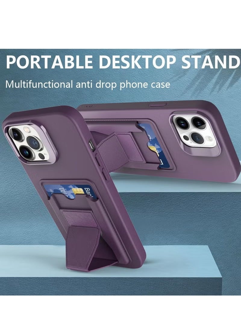 MIGOFAST Leather Card Holder Case Compatible with iPhone 13 Pro Max 6.7 inch Shockproof Leather Back Card Storage Plus Phone Stand - Image 3