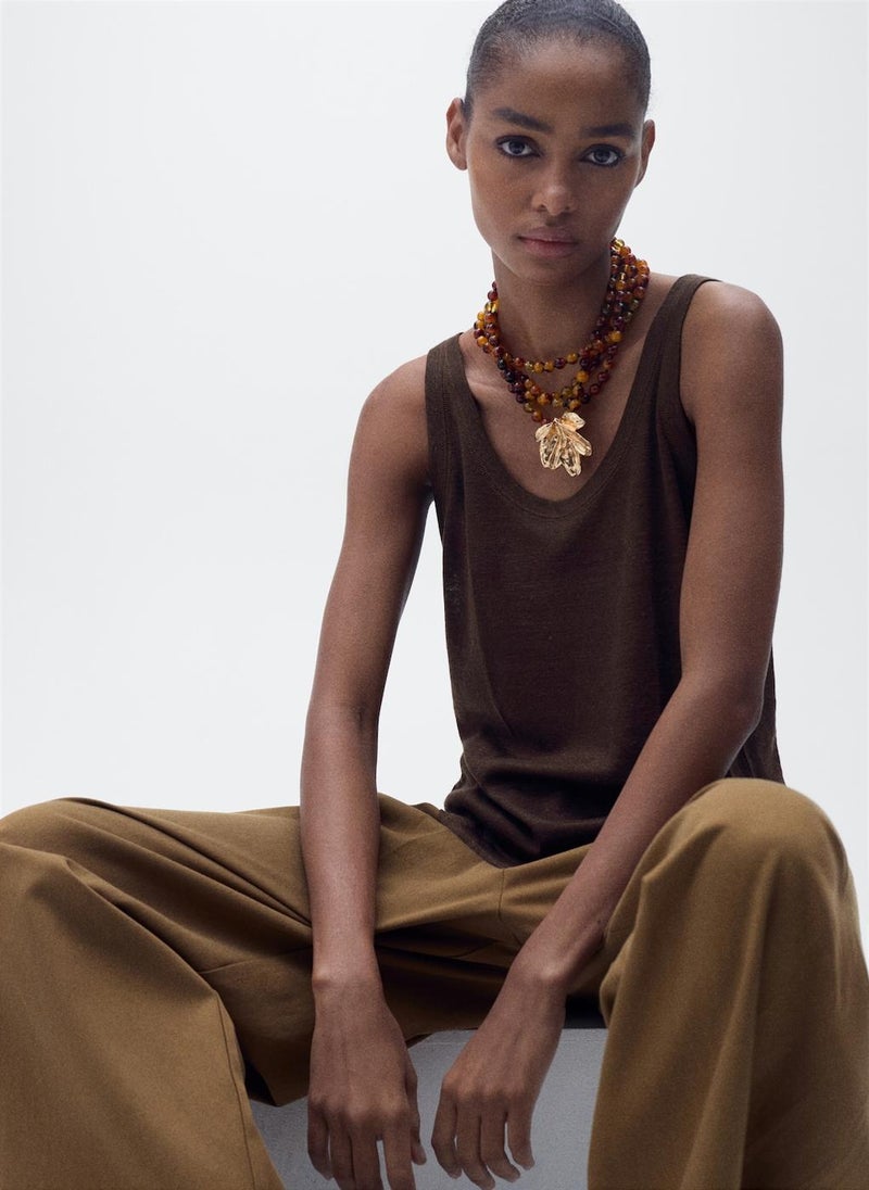 MANGO - Casual Strap Linen Top - Image 1