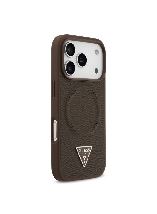 GUESS iPhone 17 Pro Max MagSafe PU Leather Case With Triangle Logo  / Magsafe Compatible / Ultra Slim / lightweight design / Easy Installation - Brown - Image 4