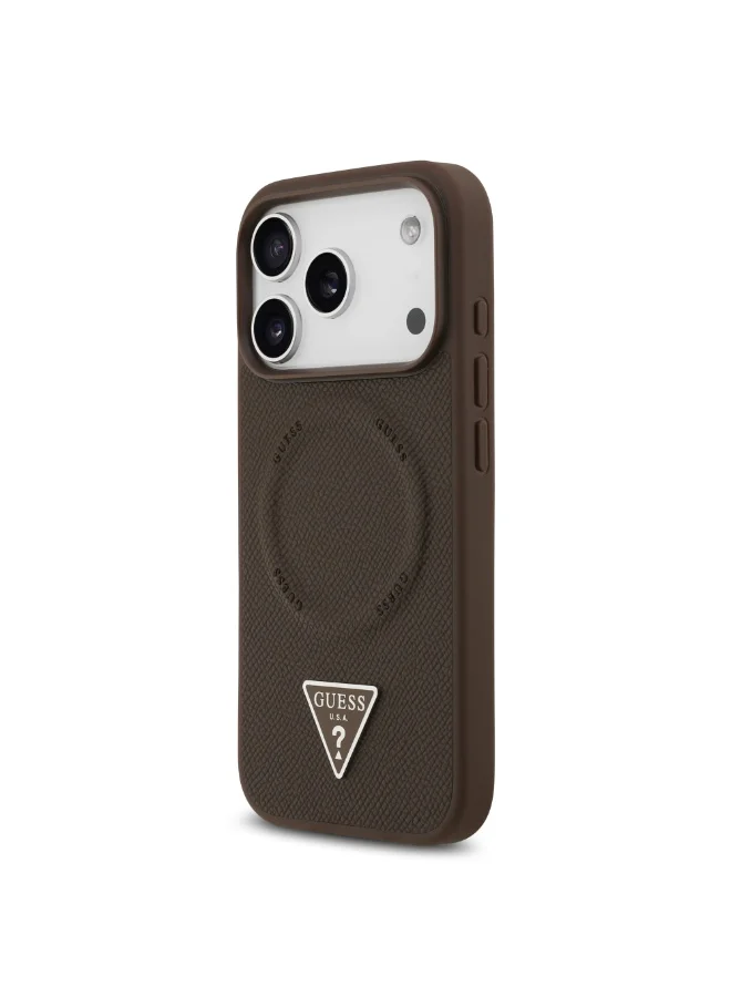 جس جراب iPhone 17 Pro MagSafe Max من جلد البولي يوريثان مع شعار مثلث / متوافق مع Magsafe / نحيف للغاية / تصميم خفيف الوزن / سهل التركيب - بنی