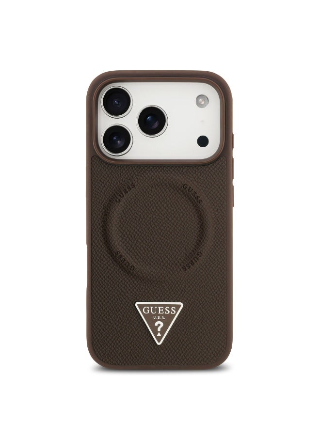 GUESS iPhone 17 Pro Max MagSafe PU Leather Case With Triangle Logo  / Magsafe Compatible / Ultra Slim / lightweight design / Easy Installation - Brown - Image 1
