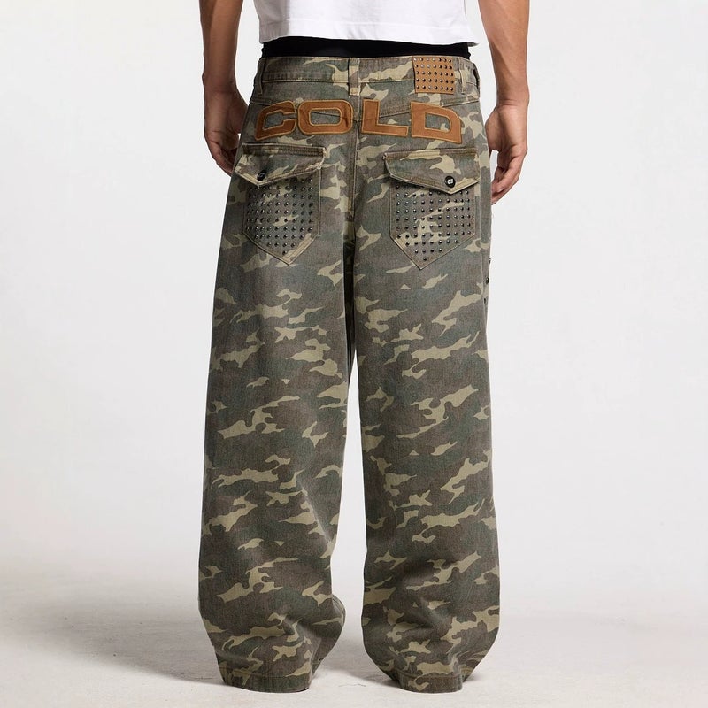 Men's Camo Rivet Distressed Straight Leg Jeans - Image 1