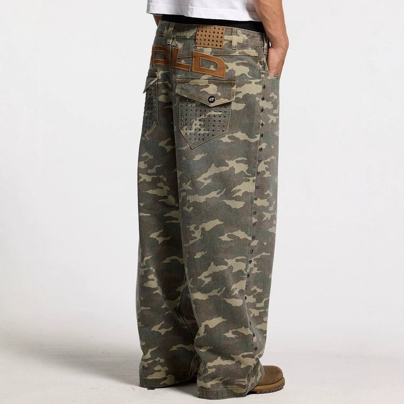 Men's Camo Rivet Distressed Straight Leg Jeans - Image 3