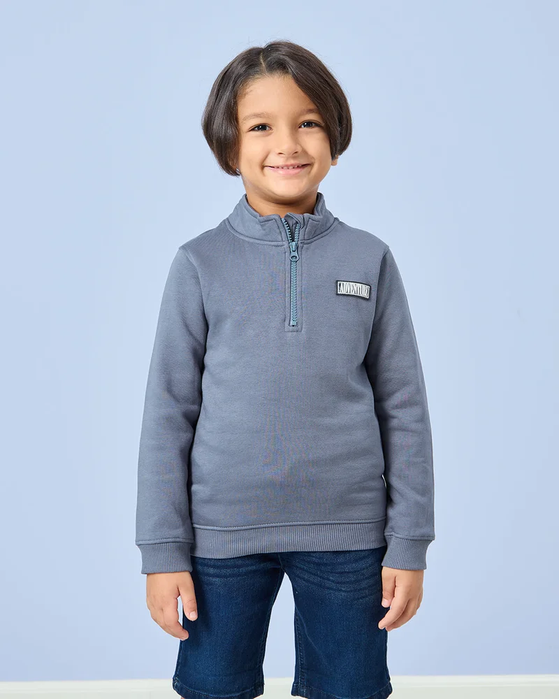 Redtag Boys Grey Adventure Half Zip Sweatshirt