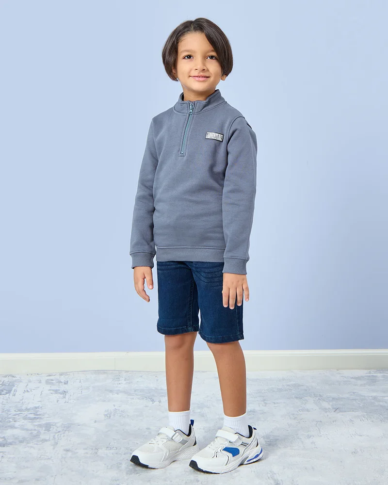 Redtag Boys Grey Adventure Half Zip Sweatshirt