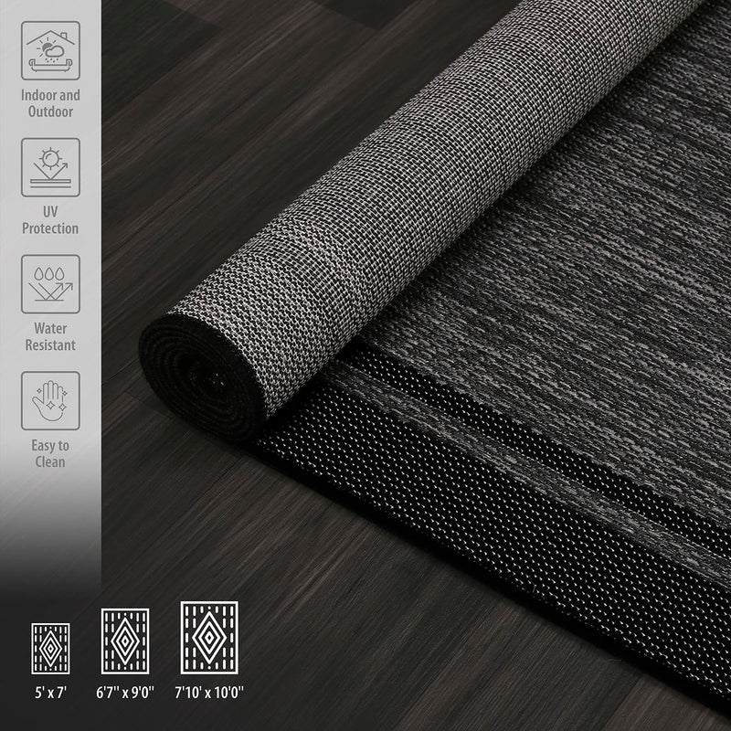 CAMILSON Indoor Outdoor Rug, 5x7 Bordered Dark Grey Black Modern Area Rugs for Indoor and Outdoor Patios, Kitchen and Hallway Mats, Washable Porch Deck Outside Carpet (Bordered Black, 5 x 7) - Image 5