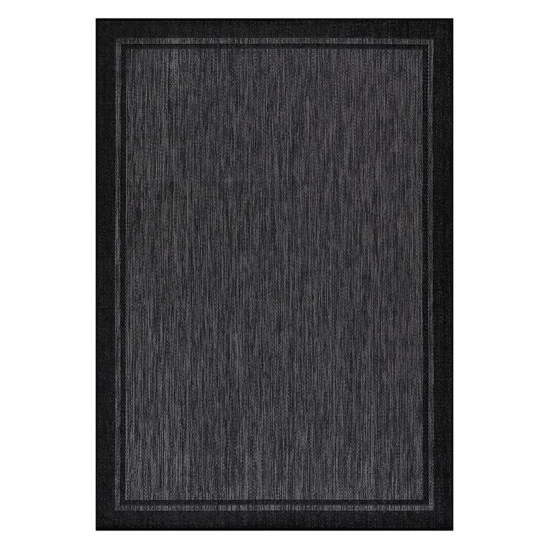 CAMILSON Indoor Outdoor Rug, 5x7 Bordered Dark Grey Black Modern Area Rugs for Indoor and Outdoor Patios, Kitchen and Hallway Mats, Washable Porch Deck Outside Carpet (Bordered Black, 5 x 7) - Image 2