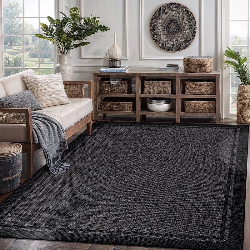 CAMILSON Indoor Outdoor Rug, 5x7 Bordered Dark Grey Black Modern Area Rugs for Indoor and Outdoor Patios, Kitchen and Hallway Mats, Washable Porch Deck Outside Carpet (Bordered Black, 5 x 7) - Image 4