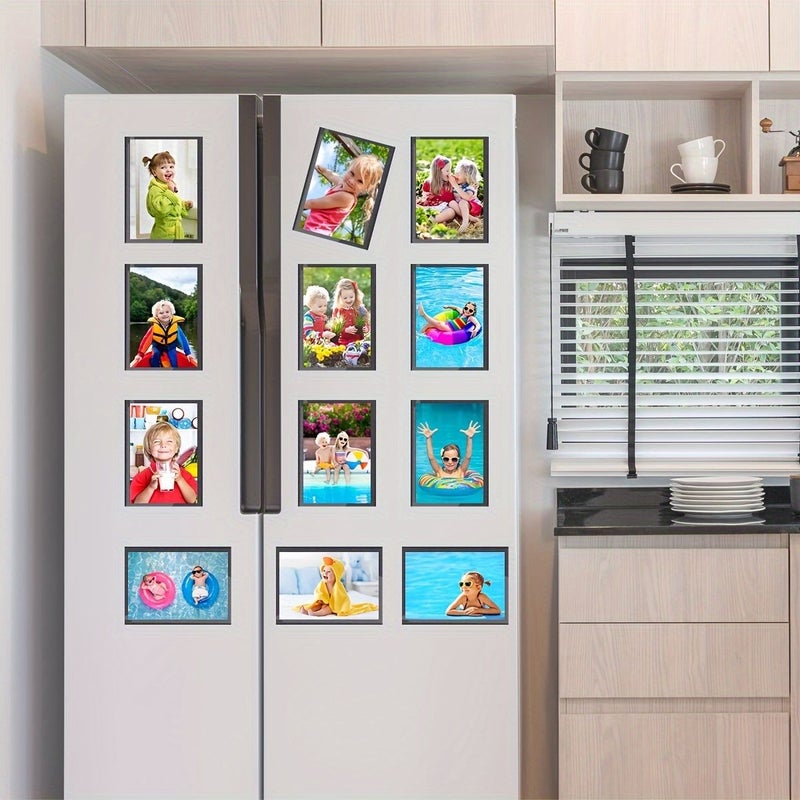 Multicolor Set Of 6 Magnetic Photo Frames For 4X6 Inch Photos Reusable Black Magnet Refrigerator Photo Holders - Image 1