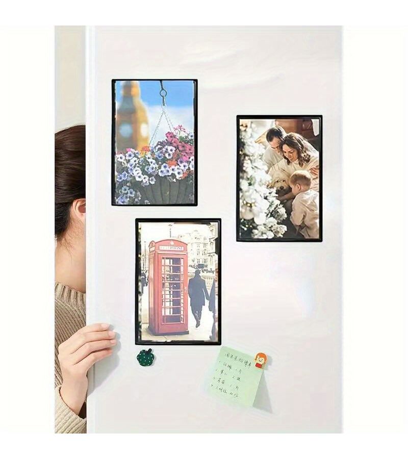 Multicolor Set Of 6 Magnetic Photo Frames For 4X6 Inch Photos Reusable Black Magnet Refrigerator Photo Holders - Image 2