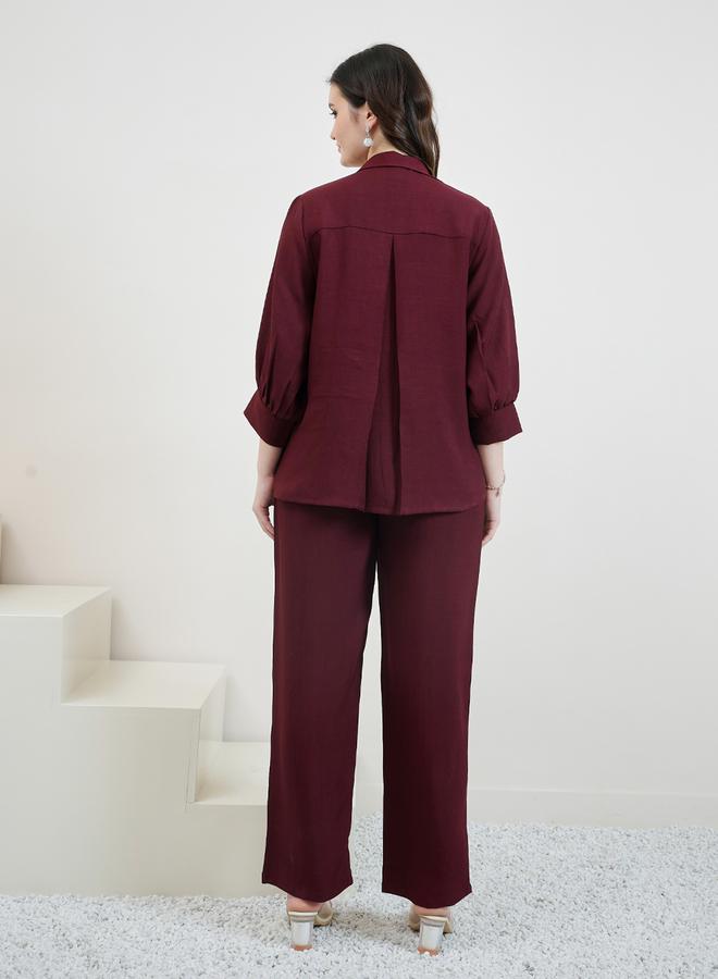 Athena Maroon Embroidered Shirt and Trousers Co-ords - Image 2