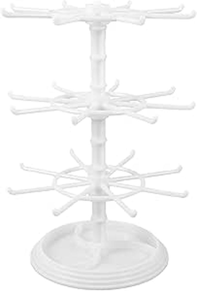 White 3-Tier Rotating Jewelry Organizer Stand for Earrings and Necklaces - Image 1