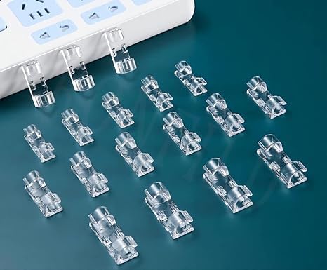 RONFILD Cable Clips Desk Organizer SelfAdhesive Multipurpose Drop Wire Holder Plastic Wire Holder Sticky Tidy and Organise Cords and Wires Cord Management Clips for Office and Home Pack of 20 - Image 1