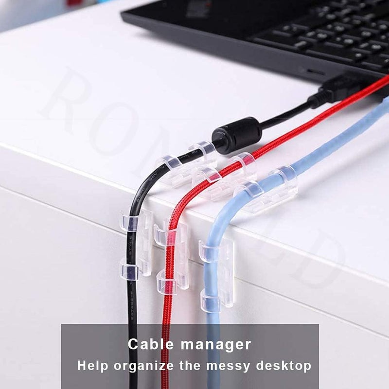RONFILD Cable Clips Desk Organizer SelfAdhesive Multipurpose Drop Wire Holder Plastic Wire Holder Sticky Tidy and Organise Cords and Wires Cord Management Clips for Office and Home Pack of 20 - Image 4