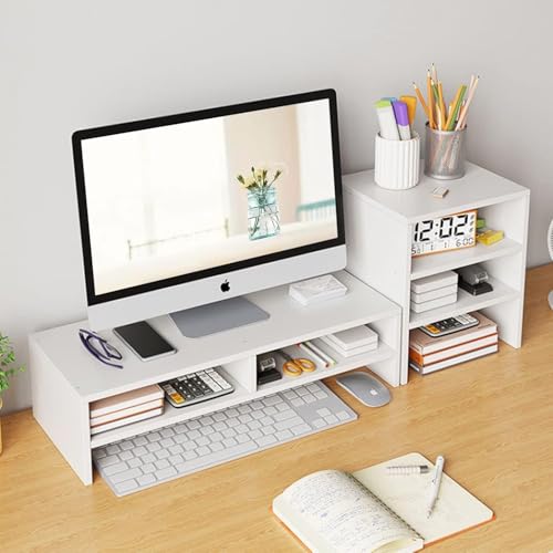 MUGATH Wooden Monitor Stand with Storage Organizer for Desk, Table, Office, Home, Study Table,Monitor Riser Stand with Keyboard Storage Desk - Image 2