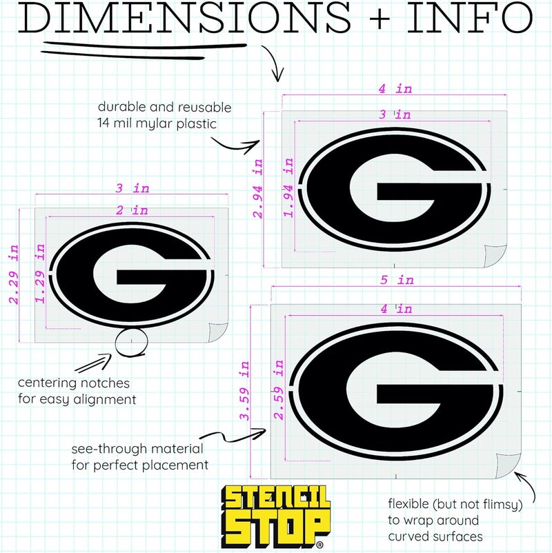 Stencil Stop Georgia Bulldogs Power G Stencil Set – 6 Pack, Two Each in 2, 3, and 4 Inches – Officially Licensed, Reusable Stencils for Face Painting, Scrapbooking, and DIY Crafts – Durable Plastic for Home Decor - Image 2