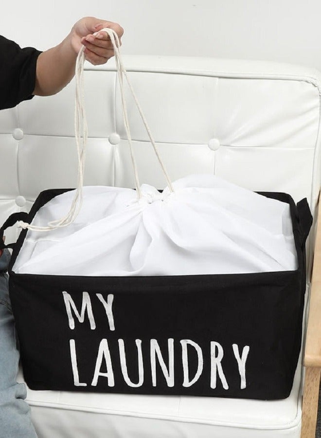 Laundry Storage Bag , Large Waterproof Fabric Storage Basket, Toy And Sundries Storage Bag , Home Dirty Clothes Basket , Black/White 45x30x25cm - Image 2