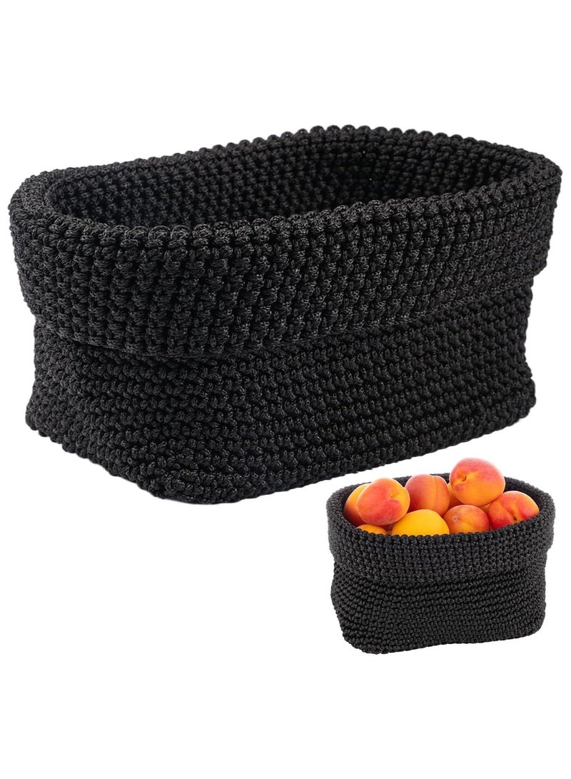 Beauenty 21 x 13 x 15.5cm Black Woven Basket, Rectangular Cotton Rope Woven Storage, Small Woven Basket for Bedroom, Natural Woven Organizer, Small Basket for Bathroom, Study Room, Office - Image 1