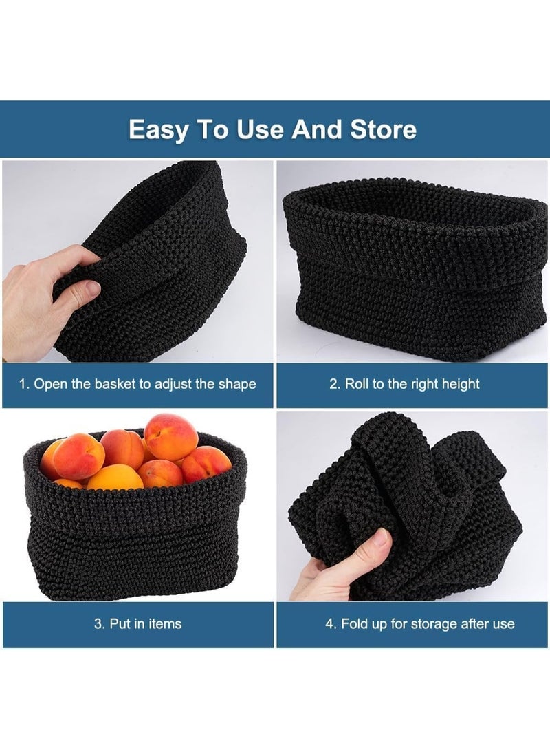 Beauenty 21 x 13 x 15.5cm Black Woven Basket, Rectangular Cotton Rope Woven Storage, Small Woven Basket for Bedroom, Natural Woven Organizer, Small Basket for Bathroom, Study Room, Office - Image 2