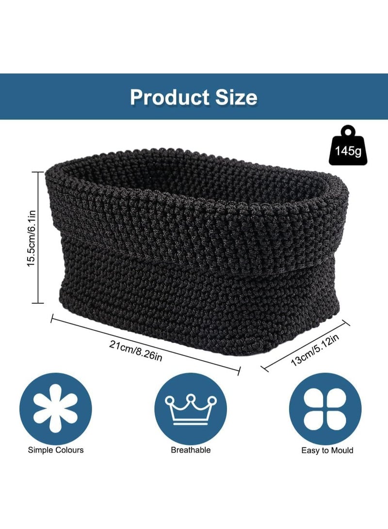 Beauenty 21 x 13 x 15.5cm Black Woven Basket, Rectangular Cotton Rope Woven Storage, Small Woven Basket for Bedroom, Natural Woven Organizer, Small Basket for Bathroom, Study Room, Office - Image 5
