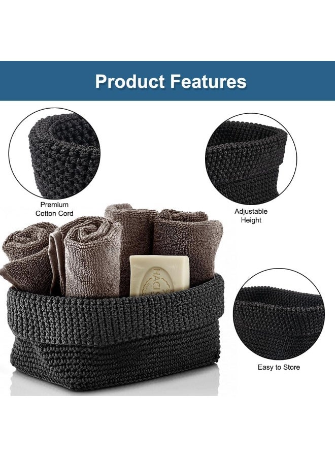 Beauenty 21 x 13 x 15.5cm Black Woven Basket, Rectangular Cotton Rope Woven Storage, Small Woven Basket for Bedroom, Natural Woven Organizer, Small Basket for Bathroom, Study Room, Office - Image 3