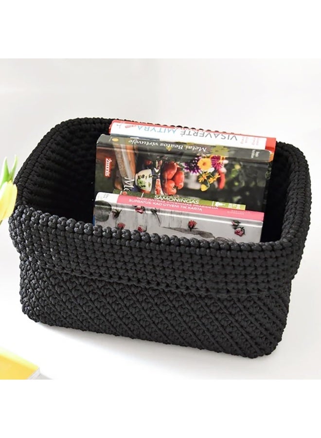 Beauenty 21 x 13 x 15.5cm Black Woven Basket, Rectangular Cotton Rope Woven Storage, Small Woven Basket for Bedroom, Natural Woven Organizer, Small Basket for Bathroom, Study Room, Office - Image 4