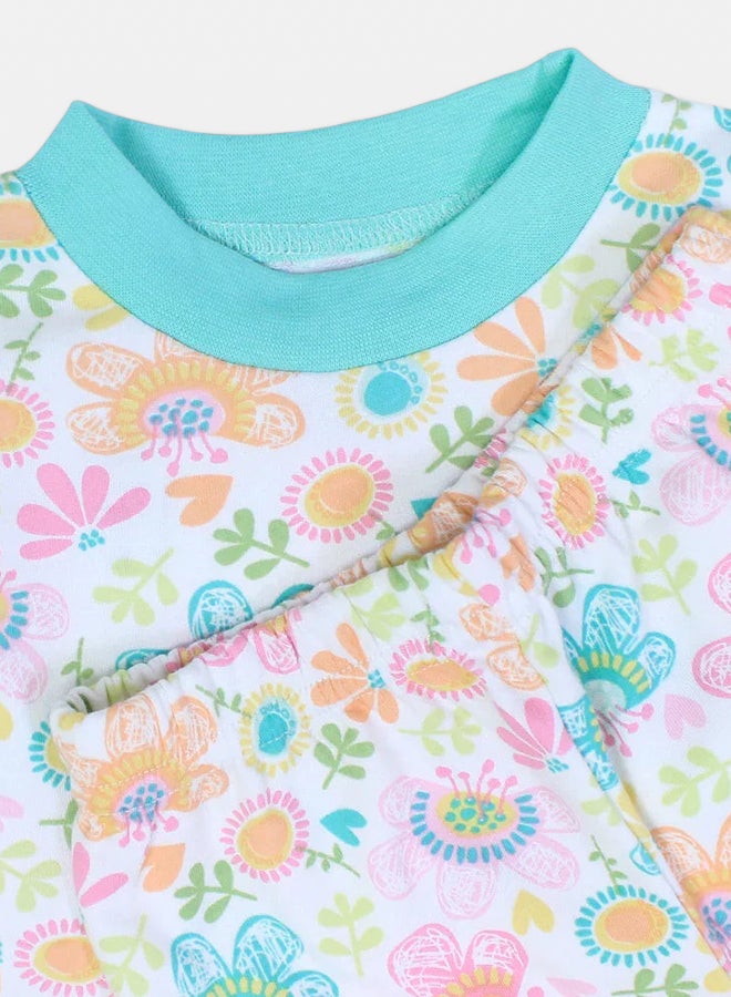 الصياد طقم بيجامة بناتي قطن باللونين أوف وايت وأزرق فاتح بطبعة ورود - Image 3