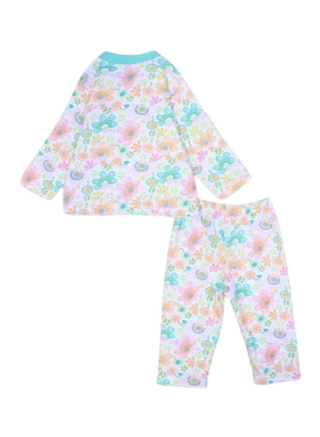 الصياد طقم بيجامة بناتي قطن باللونين أوف وايت وأزرق فاتح بطبعة ورود - Image 2