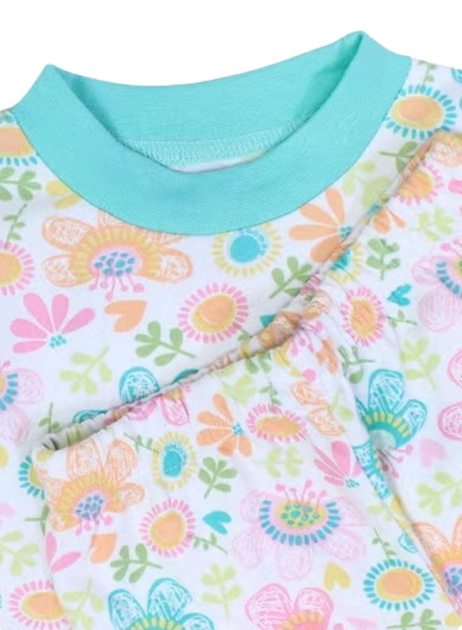 الصياد طقم بيجامة بناتي قطن باللونين أوف وايت وأزرق فاتح بطبعة ورود - Image 3