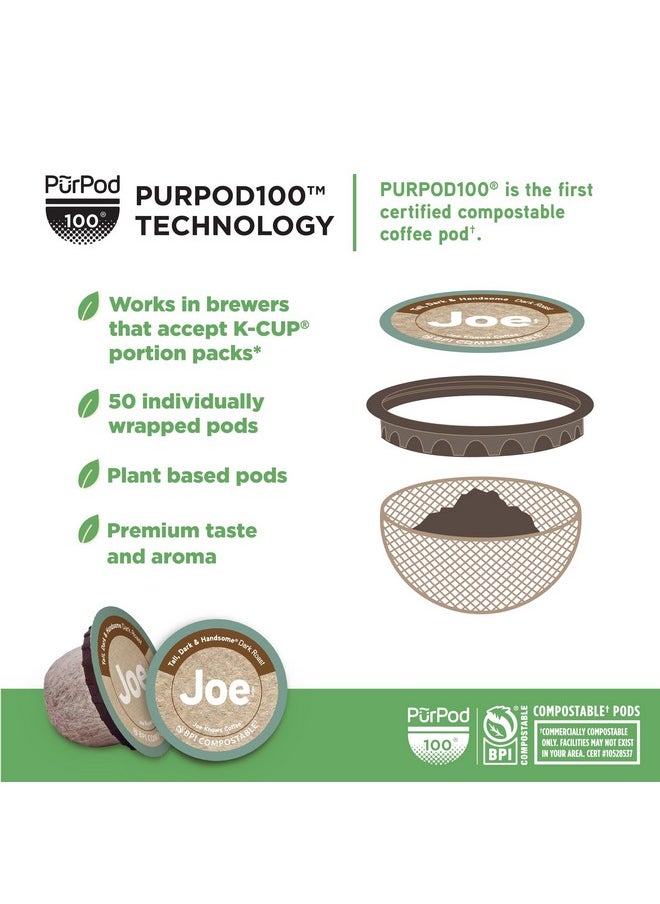 Joe Knows Coffee - Joe Knows Coffee Single Serve Coffee, Tall Dark and Handsome, 50 Count BPI certified compostable pods - Image 1