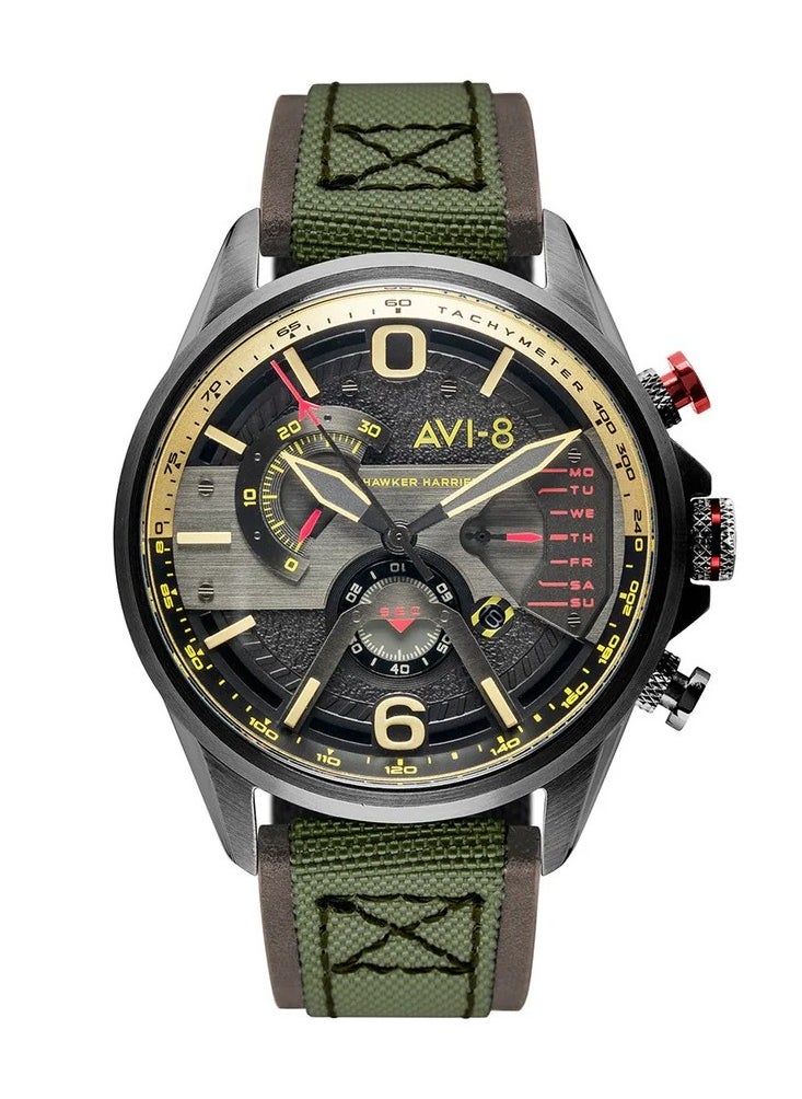 AVI-8 AV-4056-03, Chronograph Men Watches, Leather Green Strap  - Image 1