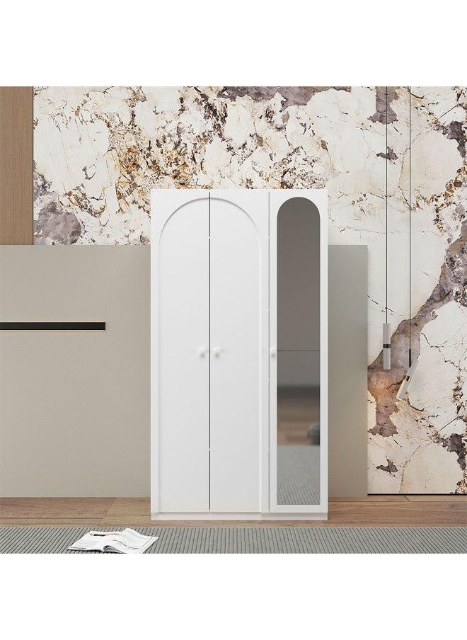 DANUBE HOME Calm 3 Door Wardrobe With Mirror Extra Sturdy Closet, Clothes Storage Cupboard Modern Design Space Saving Swing Door Cabinet For Bedroom L120xW59.6xH225cm - White  - Image 2