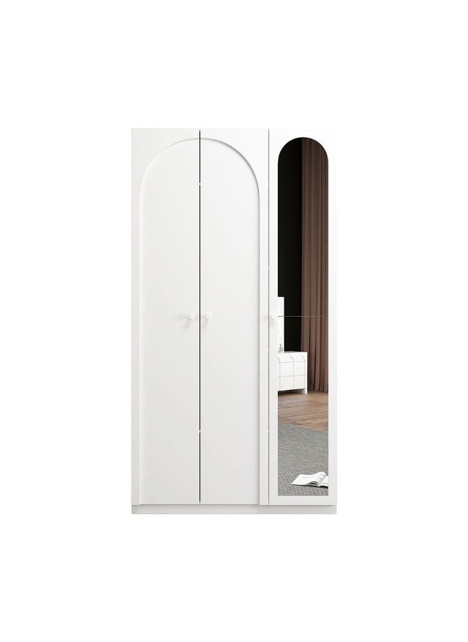 DANUBE HOME Calm 3 Door Wardrobe With Mirror Extra Sturdy Closet, Clothes Storage Cupboard Modern Design Space Saving Swing Door Cabinet For Bedroom L120xW59.6xH225cm - White  - Image 4