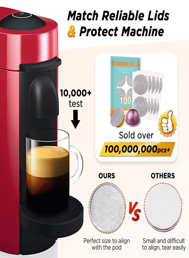 CAPMESSO Reusable Vertuo Pod Refill Kit, Faster Seal Reusable Nespresso Vertuo Pods with Fill & Press Brush,100pcs Aluminum Foil Lids for Refillable Nespresso Pods Vertuo - Image 4