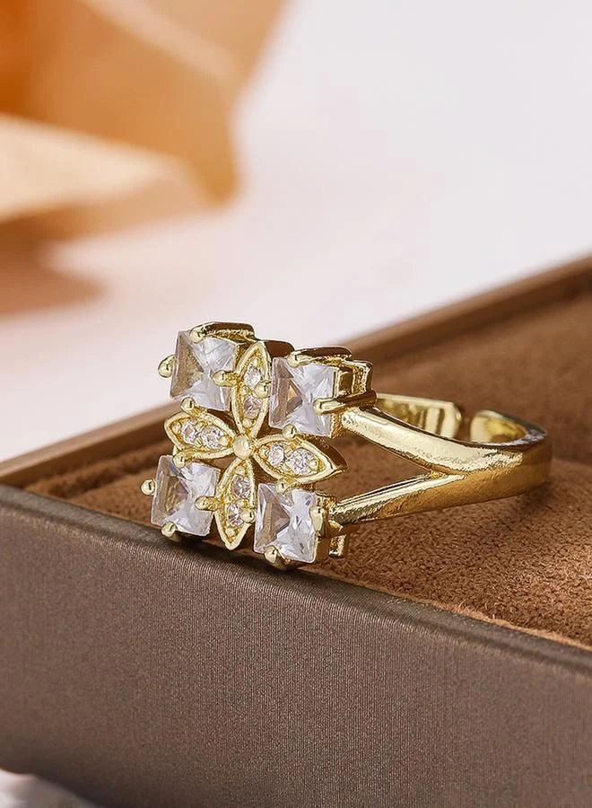 Take Two  Gold Tone Embellished Clover Adjustable Ring for Women | Best Price UAE