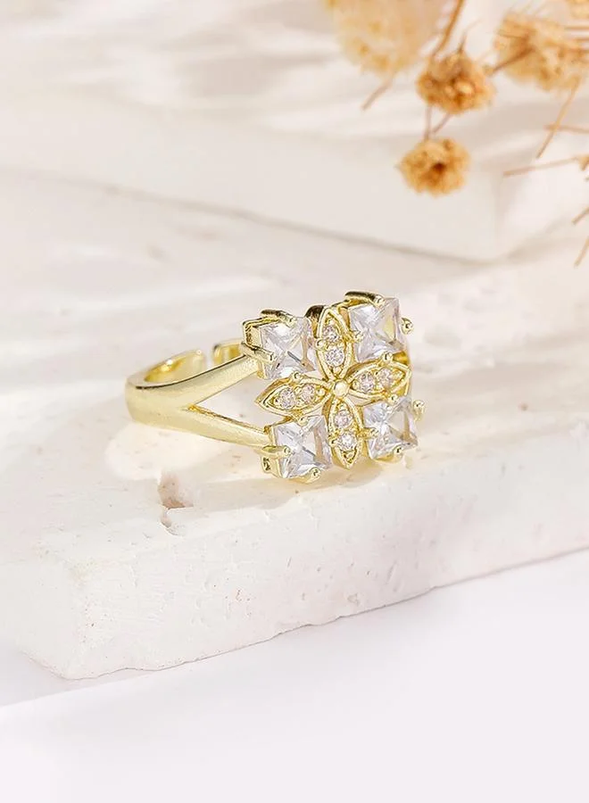 Take Two  Gold Tone Embellished Clover Adjustable Ring for Women | Best Price UAE