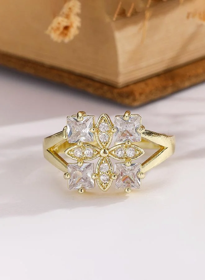 Take Two  Gold Tone Embellished Clover Adjustable Ring for Women | Best Price UAE