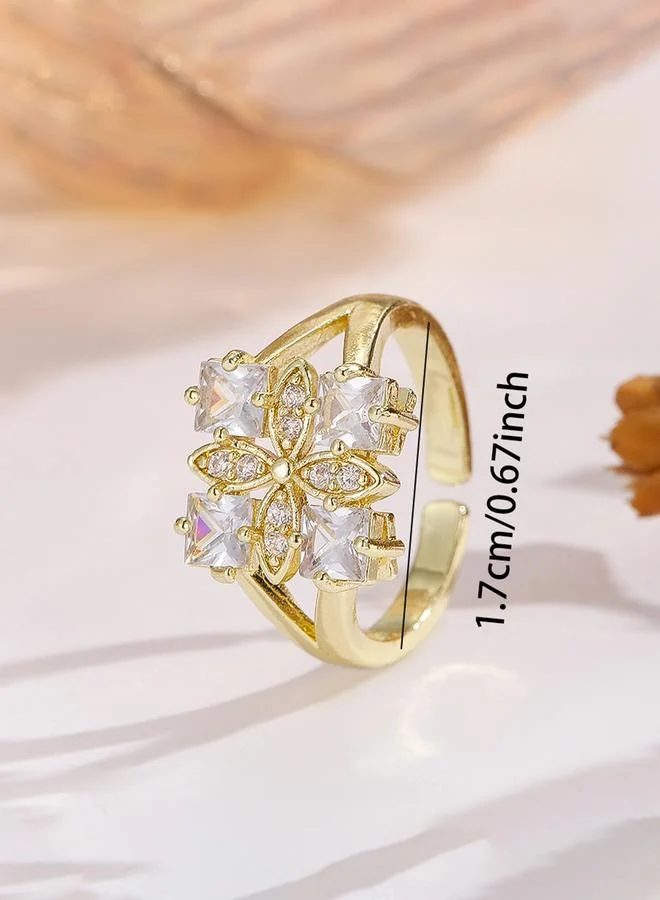 Take Two  Gold Tone Embellished Clover Adjustable Ring for Women | Best Price UAE