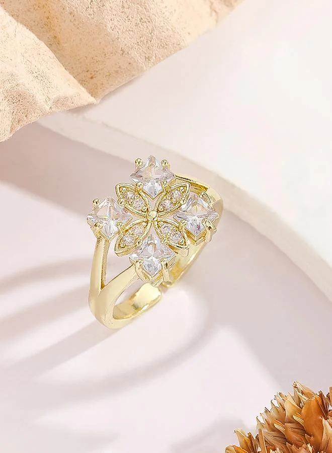 Take Two  Gold Tone Embellished Clover Adjustable Ring for Women | Best Price UAE