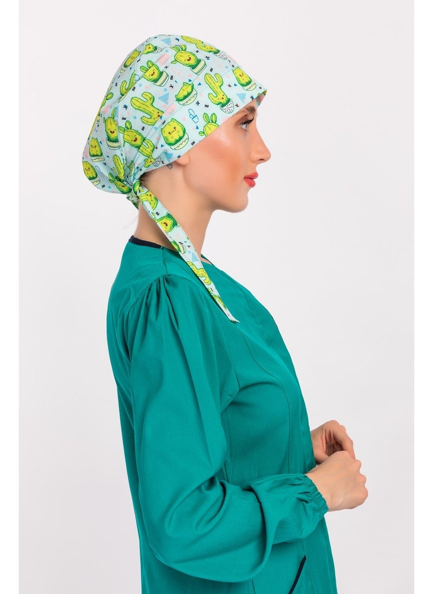 Nur Medikal Giyim Nur Medical Clothing Happy Cactus Patterned Nurse Doctor Hijab Bonnet  - Image 2
