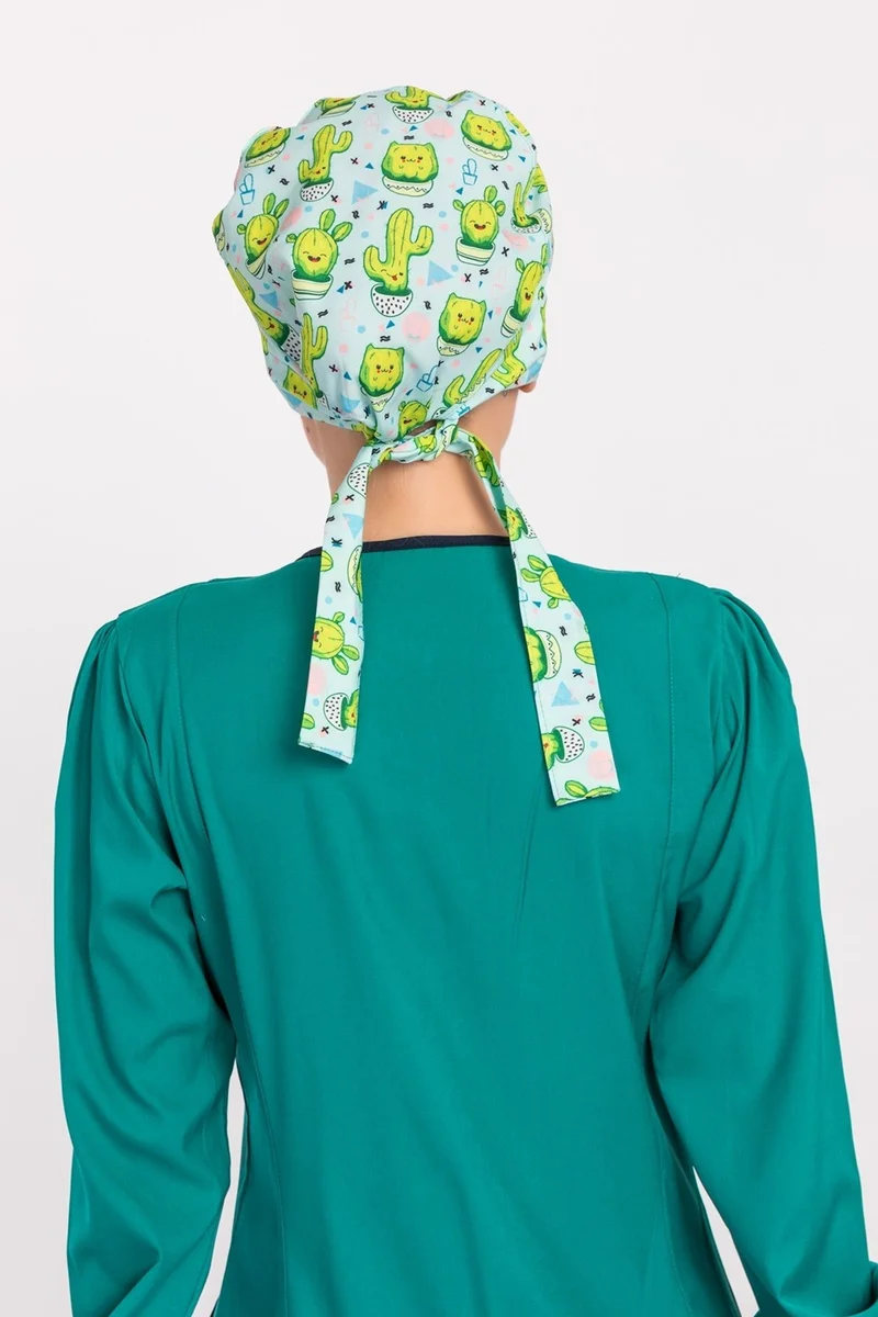 Nur Medikal Giyim Nur Medical Clothing Happy Cactus Patterned Nurse Doctor Hijab Bonnet