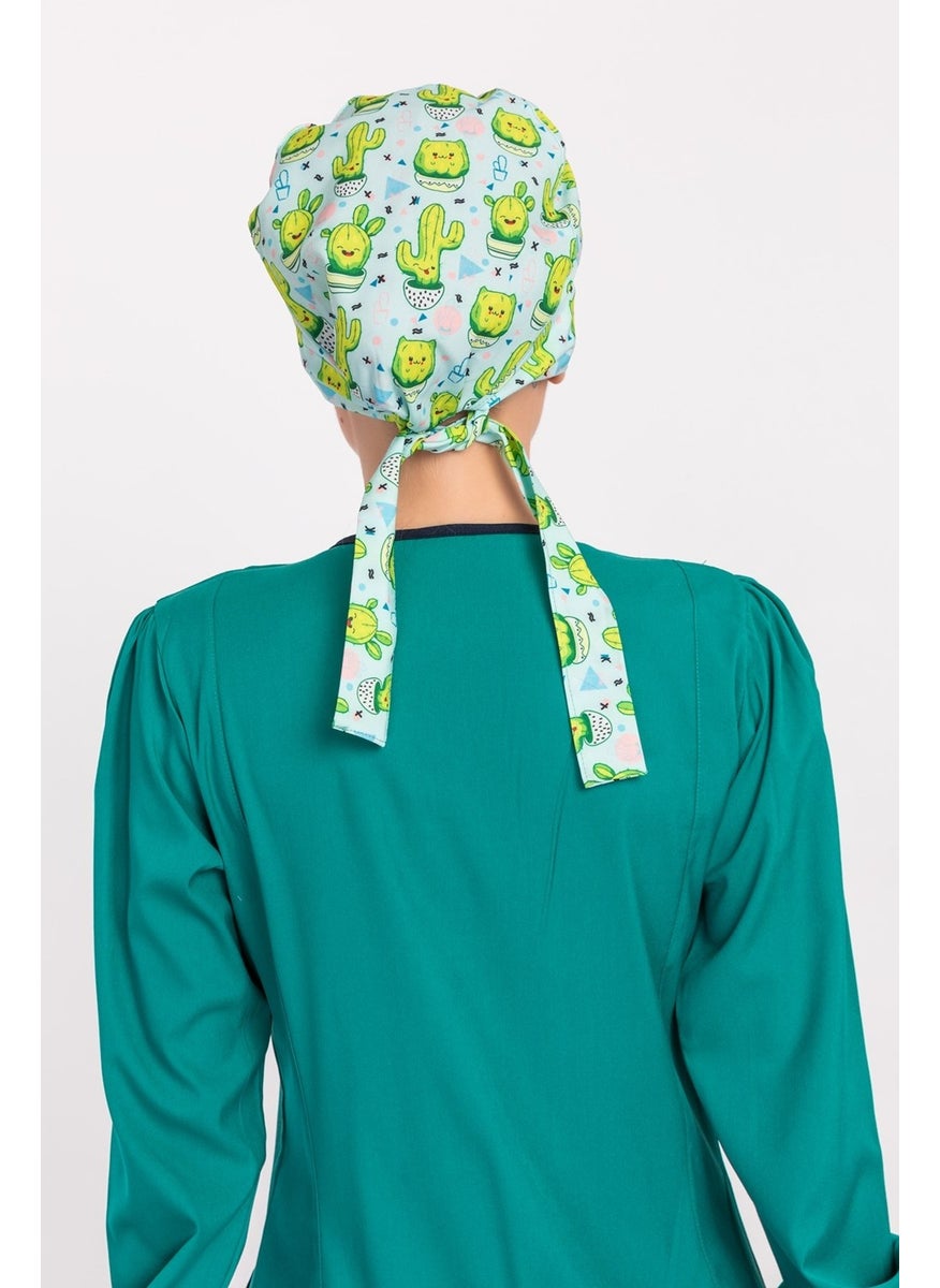 Nur Medikal Giyim Nur Medical Clothing Happy Cactus Patterned Nurse Doctor Hijab Bonnet  - Image 4