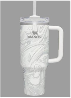 H2.0 FlowState 40oz Vacuum Insulated Tumbler – Rose Quartz Swirl Travel Mug with Reusable Lid and Straw for Water, Coffee, Smoothies, and Iced Tea – Durable, Stylish, and Leakproof