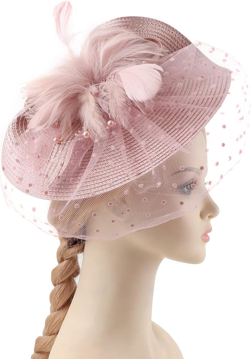 DRESHOW Fascinators Hat Flower Mesh Ribbons Feathers on a Headband and a Clip Tea Party Headwear for Girls and Women - Image 2