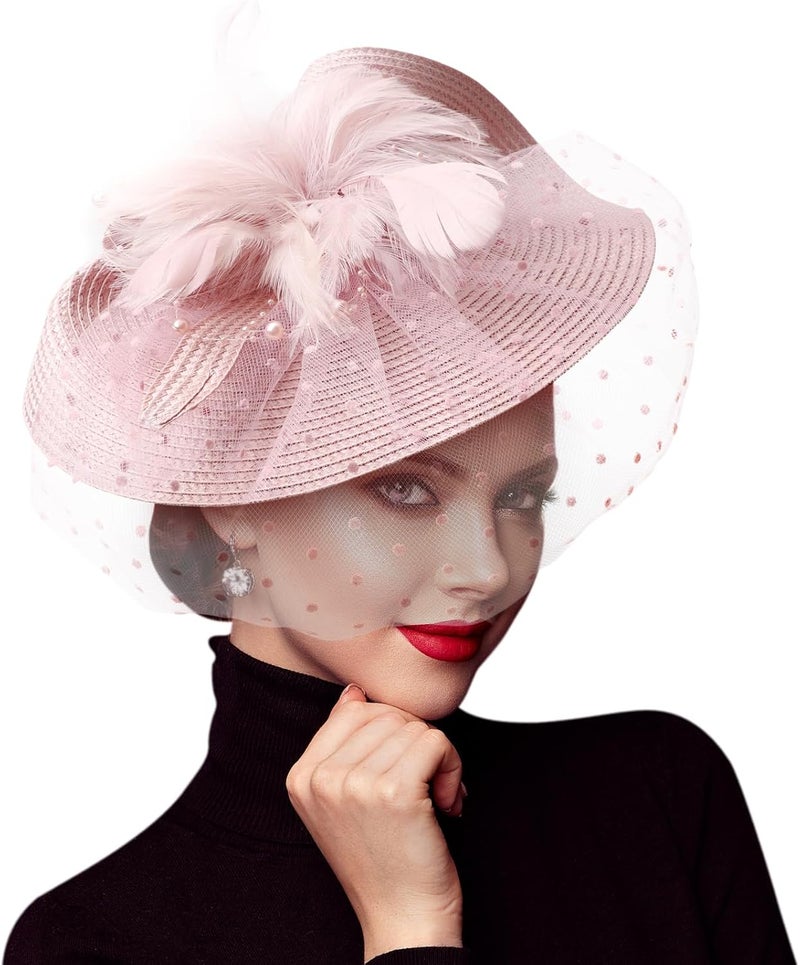 DRESHOW Fascinators Hat Flower Mesh Ribbons Feathers on a Headband and a Clip Tea Party Headwear for Girls and Women - Image 1