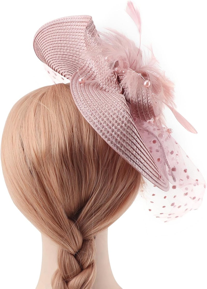 DRESHOW Fascinators Hat Flower Mesh Ribbons Feathers on a Headband and a Clip Tea Party Headwear for Girls and Women - Image 3